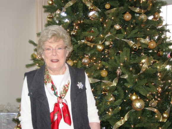 Essex Meadows resident Jean Ryan by the entrance Christmas Tree at the Meadows.