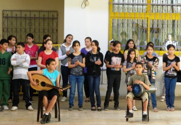 Palestinian children enjoy making music.