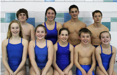 Valley Shore YMCA Age Group Qualifiers include from left to right) back row, Liam Leavy, Jessica Lee and Peter Fuchs (Both of Old Lyme) and Nick Husted and (front row) Anna Lang, Maddy Henderson, Kayla Mendonca, Kyle Wisialowski and Kaeleigh O’Donnell.