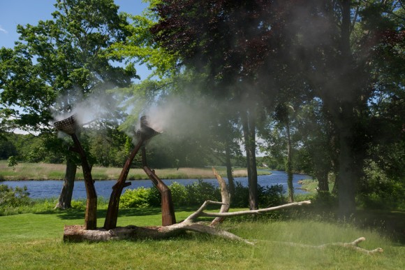 Anticipator, an outdoor sculpture made of Corten steel, water, wood and a pump, is now on view in the grounds of the Florence Griswold Museum.