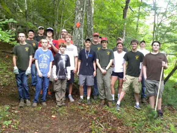 Eagle Scout candidate Kyle O’Neil (third from right) and his trailbuilding crew.