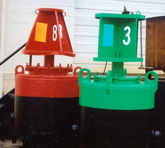 The two buoys stand patiently awaiting their christening this morning. 