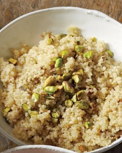 Quinoa salad with pistacchios, parsley and mint.