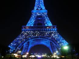 The Eiffel Tower decorated for Christmas.