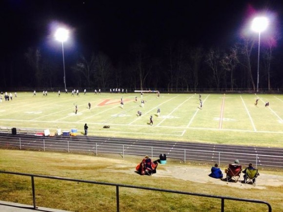 The teams warm up before the game tonight at Valley Regional HS.  Photo by T. Devlin.