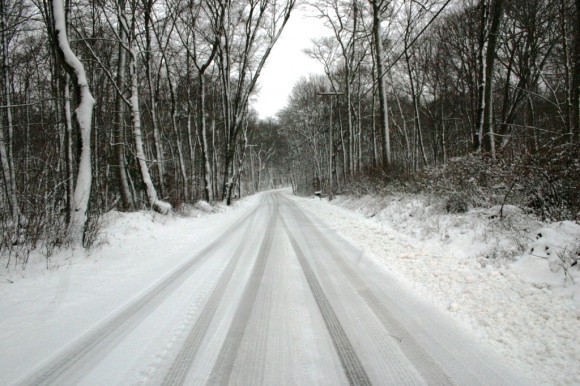 File photo.  Snow-covered roads in Old Lyme are creating a challenging commute this morning.