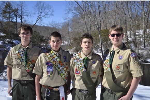 From left to right, Eagle Scouts Kyle O'Neil, David Muckle, Christian Valle and TJ Lynch gather for a celebratory photo.