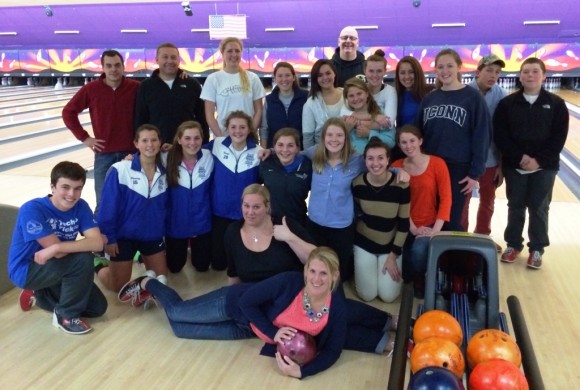 LYSB Youth Advisory Council members enjoy a night a bowling with Old Lyme Police.