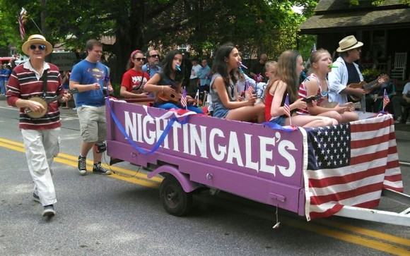 The Nightingale Cafe cheerfully played its way down Lyme Street.