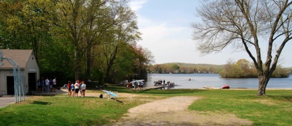 The Emerson Boat House (left in photo) on Rogers Lake is the home of the Blood Street Skulls.