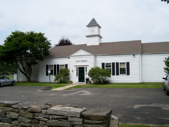 The exterior of Lyme Public Library.  This year's annual Book Sale will be held in Lyme Public Hall.