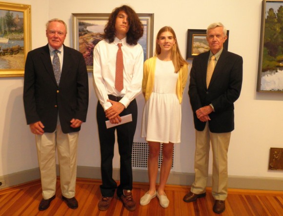 From left to right, Foundation Treasurer Edward "Ned" Perkins, Salutatorian Robert Melchreit, Valedictorian Isabelle Foster and Foundation President Rowland Ballek stand together after presentation of the awards.