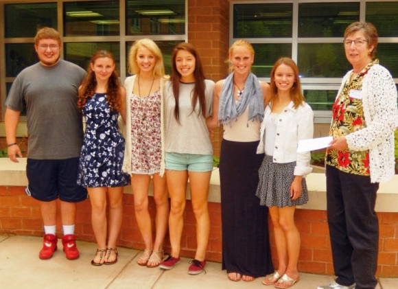 Pictured above from left to right are: Cole Turner, Brianna Landry, Erin Kroes, Kristina Cain, Jenna Duxbury, Emily Czarnecki and OLVNA Treasurer Pauline Maynard. Not in photo: Chelsea Evankow and Ainsley McGill.