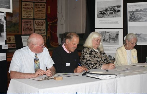 Photo by James Meehan. Old Lyme Historical Society’s officers for 2014: from left, Mark Lander, co-chair; Tim Griswold, co-chair; Martha Hansen, secretary; Carol Winters, treasurer. 