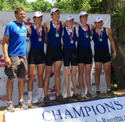 The Old Lyme boys' varsity rowing team stand proud after receiving their silver medals in the national competition.