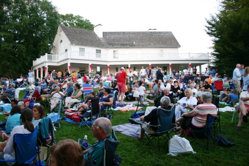 The crowd settles in to enjoy the Friday night concert at the Florence Griswold Museum.