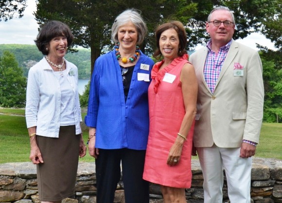 Essex Winter Series Vice President Janice Atkeson (left) stands with (from left to right) newly-elected trustees Madeleine Nichols and Paula Anik, and board president Peter Amos at the organization’s June garden party.  Not shown is Henry Resnikoff, who was elected to the board in August.  Photo by Peter Harron.