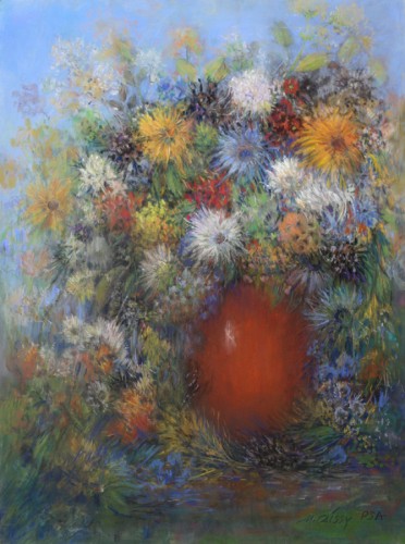 "Bouquet with thistles" by Marilyn Caissy is featured in the Connecticut Pastel Society exhibition opening Friday at the LAA.