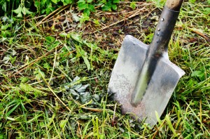 old shovel stuck in the ground