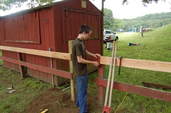 Repairing the fence.