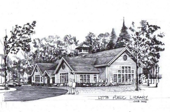 Architect's rendering of new Lyme Public Library building.