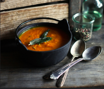 Roasted kabocha squash soup with pancetta and sage
