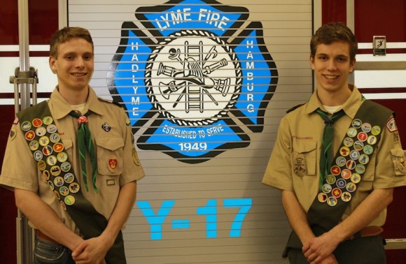 Luke Grabowski (left) and  Owen Mesham will receive their Eagle Scout awards at a Feb. 7 ceremony in Old Lyme.