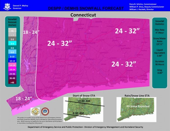 Updated map of predicted state snowfall accumulations.