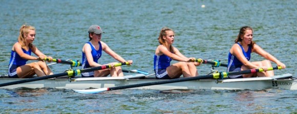The girl's varsity 2 boat comprises (from right to left) Hannah Wilcewski (stroke), Caeli O’Neil, Alexis Kolar and Lauren Dolishny with coxswain Francesca Melluzo.