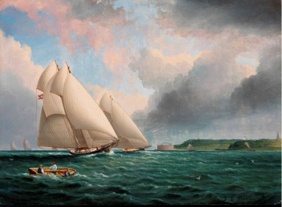 Pictured from the 'All the Sea Knows: Marine Art from the Museum of the City of New York' exhibition, James Edward Buttersworth’s Yacht Race off Fort Wadsworth, ca. 1870 from the Museum of the City of New York.