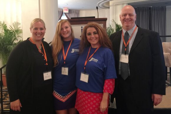 From left to right, Missy Garvin, Youth Programs Coordinator at Lymes’ Youth Service Bureau,  Lyme-Old Lyme High School seniors Julia Strycharz and Taylor Hamparian, and Old Lyme Police Officer Martin Lane at the annual conference of the Coalition for Juvenile Justice in Washington, DC.