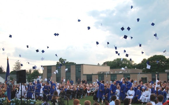 The traditional hat toss ended the ceremony.