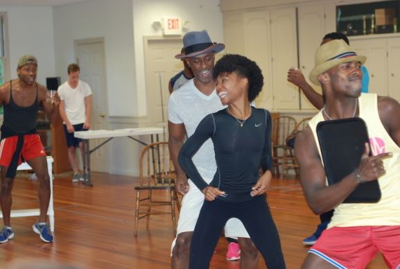 Taavon Gamble*, Michael Sullivan, Teren Carter*, Mya Rose and Kevin Moeti in a recent rehearsal.