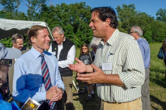 U.S. Senator Richard Blumenthal (left) chats with State Representative Phil Miller after the ribbon-cutting.