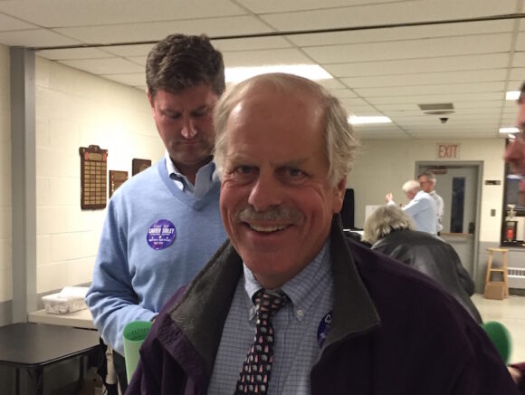 Former First Selectman Tim Griswold is all smiles after his convincing win as Old Lyme Town Treasurer.