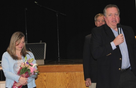 LYSB Chairman Chris Buckley congratulates LYSB Director Mary Seidner on being named Citizen of the Year.