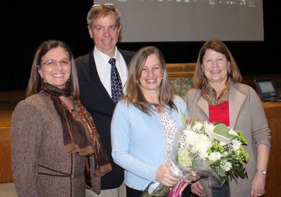 The Old Lyme Board of Selectmen stands with their Citizen of the Year 2015.