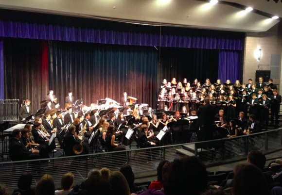 The Lyme-Old Lyme High School Band performs a concert in the school auditorium.
