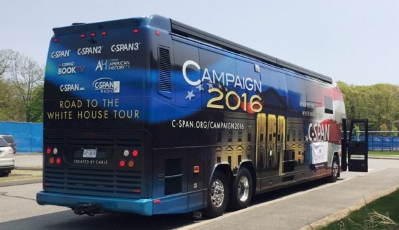The C-SPAN bus at Lyme-Old Lyme Middle School.