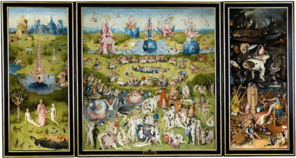 'The Garden of Earthly Delights,' the world famous triptych painted by Hieronymus Bosch between 1503-1515 and housed in the Prado Art Gallery in Madrid, Spain since 1939.