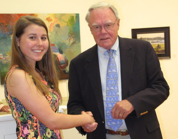 Valedictorian Marissa Boyle  of Madison, Conn., received the William Griswold award from McCurdy Salisbury Foundation President Ned Perkins.