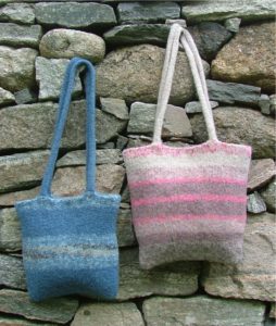 Felted bags by Lina Tuck will be on sale at the Lyme Artists Show this weekend.