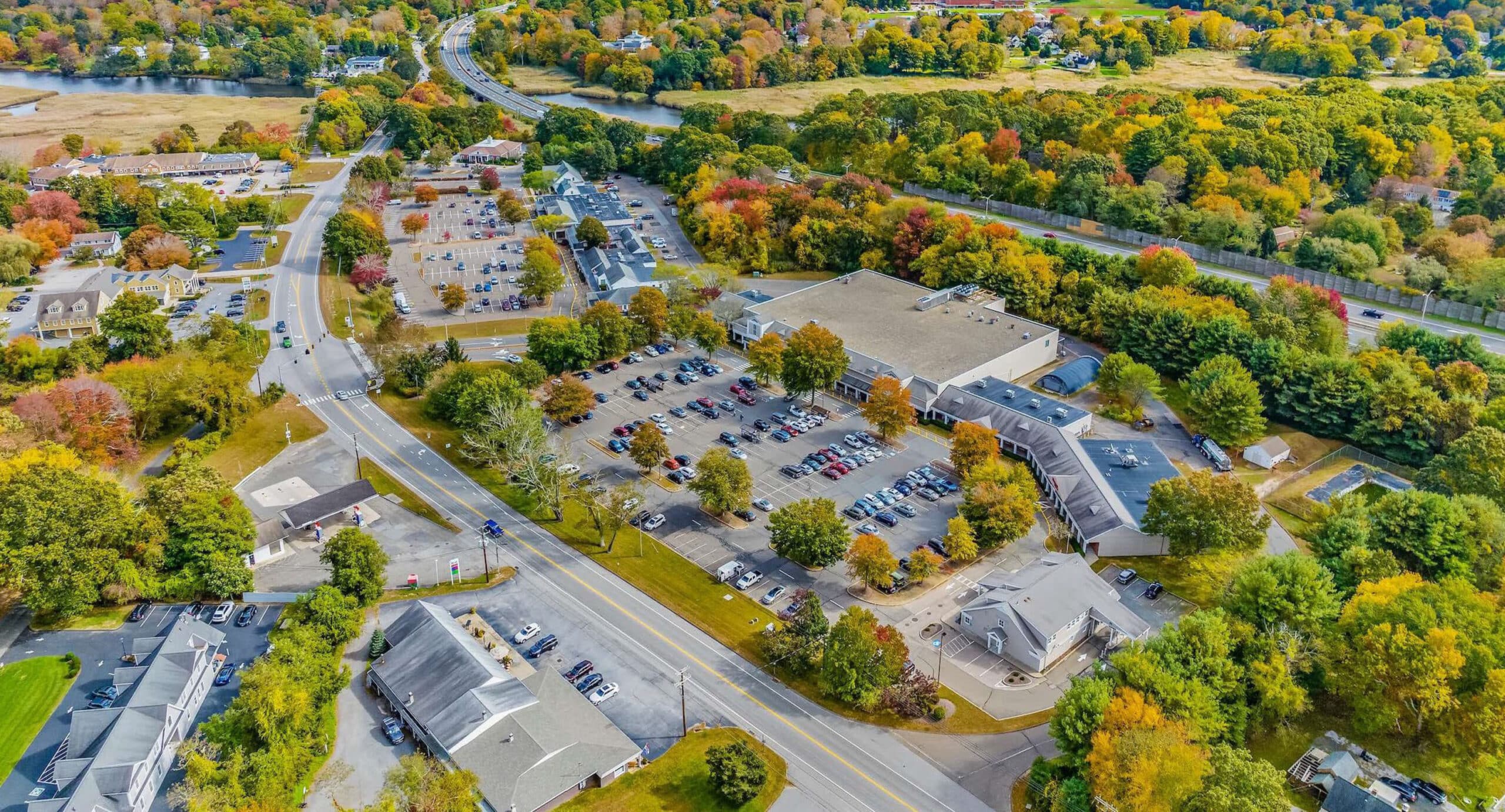 An aerial photo of Old Lyme Marketplace