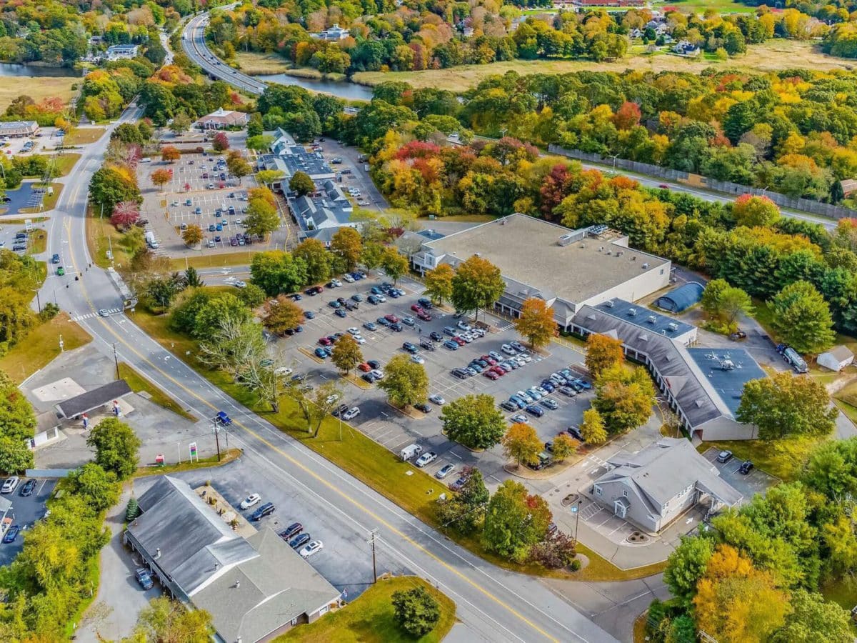 An aerial photo of Old Lyme Marketplace