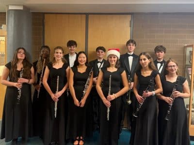 The 2026 Ruth Ann Heller Music Foundation high school recipients with their instruments